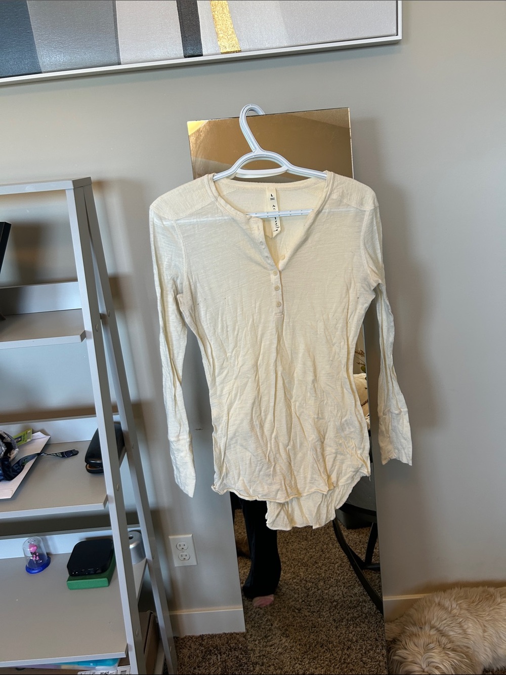 Aritzia Cream Long-Sleeve Henley Top